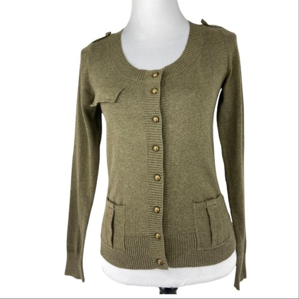 Kersh Women‎ Olive Green Military Button Cardigan Sweater Epaulettes Small
